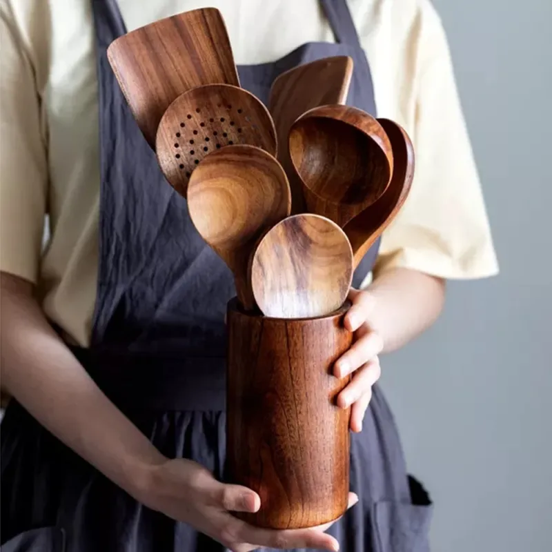 Teak Kitchen Utensil Set Handcrafted Wood Collection - Product showcase