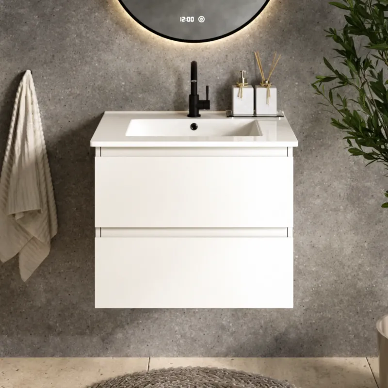 Badezimmermöbel Norvi - 60 cm - Weiß - Weißes Waschbecken