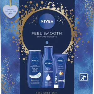 NIVEA Feel Smooth Geschenkset Vrouwen - Giftset met Douchecrème, Body Lotion, Handcrème en Lippenbalsem - Cadeauset - Verpakking beschadigd