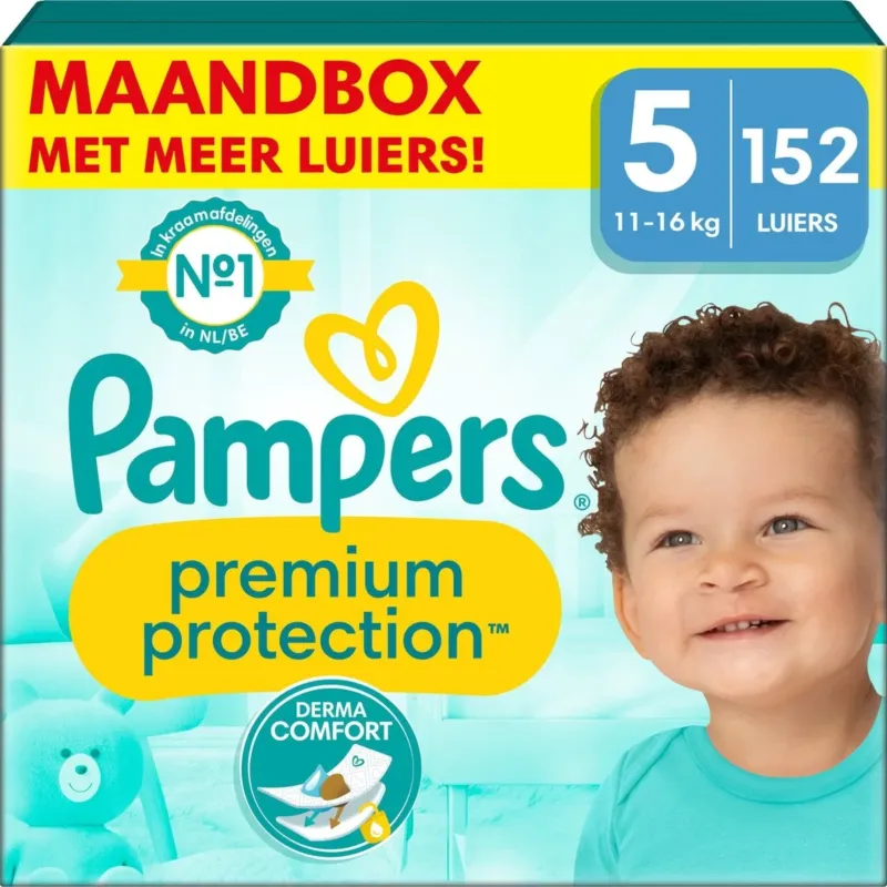 Pampers Premium Protection - Maat 5 (11-16kg) - 152 Luiers - Maandbox - Verpakking beschadigd