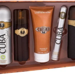 Cuba Gold Gift Set 100 ml Eau De Toilette Spray + 100 ml After Shave Spray + 200 ml Body Deodorant Spray + 200 ml Shower Gel + 35 ml EDT Spray - Verpakking beschadigd