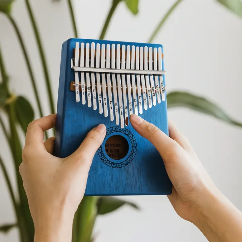Kalimba Thumb Piano 17-Key Blue Wood Finger Piano - Product showcase