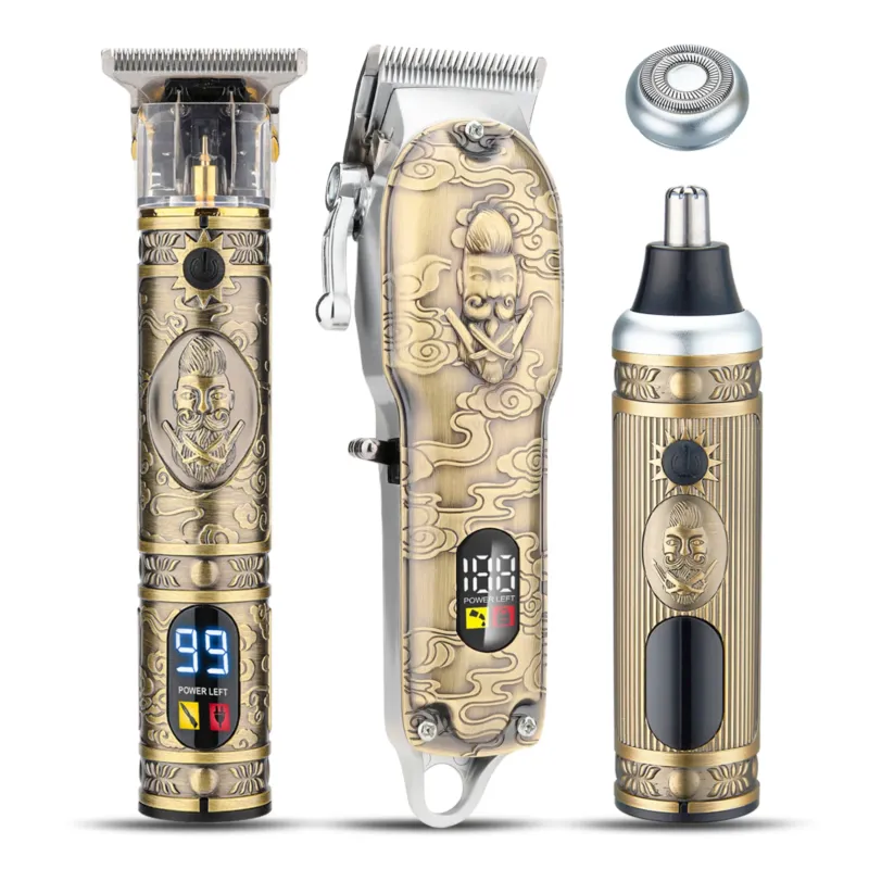 Professional Hair Clipper Set Vintage Gold Engraved Design - Product showcase
