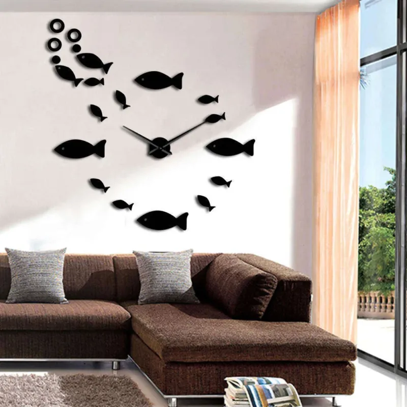 Modern Fish Wall Clock Black Acrylic Design - Product showcase