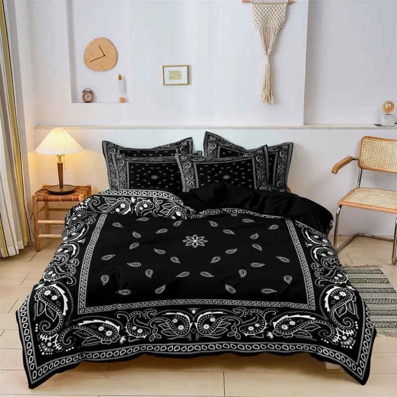 Mandala Cotton Bedding Set Black Paisley Pattern Design - Product showcase