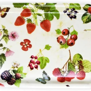 Mediterranes Kunststofftablett, Motiv: Waldbeeren, Kleines Desserttablett 31x23 cm, Serviertablett eckig