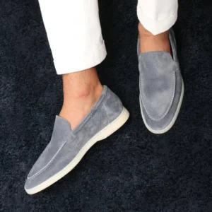 Classic Mens Suede Loafers Dove Grey Slip-On Design - Product showcase