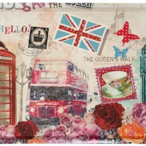 Buntes Melamin Tablett Küche, Modernes Geschirrtablett 38x27 cm, Teetablett Motiv: London