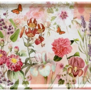 Großes Esstablett 47x31 cm, Getränketablett beige - rot Wildblumen, Tablett Melamin