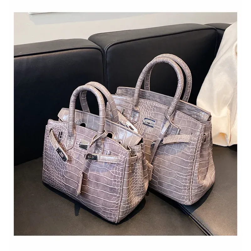 Stone Texture Leather Tote Crocodile Pattern Dual-Size Design - Product example