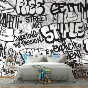 Graffiti Mural Wallpaper | Urban Black and White Street Art