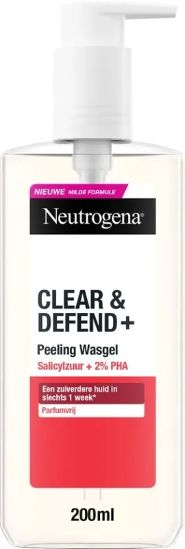 Neutrogena Clear & Defend+ Peeling Wasgel - Parfumvrij - 200ml , Beschadigde verpakking, pomp kapot
