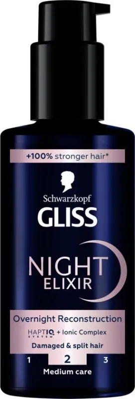 Gliss Night Elixer Overnight Reconstruction - Haarverzorging - Haarserum - Nacht Elixir - Zacht en Veerkrachtig - Verzegelt Gespleten Punten - Beschadigd Haar - 100 ml