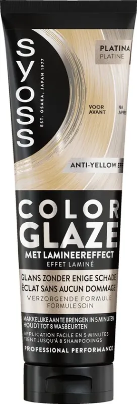 Syoss Color Glaze Platinum - Haargloss Toner - Platina Blond - Neutraliserend Anti Geel Effect - Kleurcorrectie Toner - Tot 8 Wasbeurten - Met Keratine - Voor Lichtblond Haar - 130ml