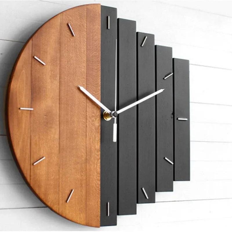 Modern Wall Clock Wood And Metal Split Design - Product showcase