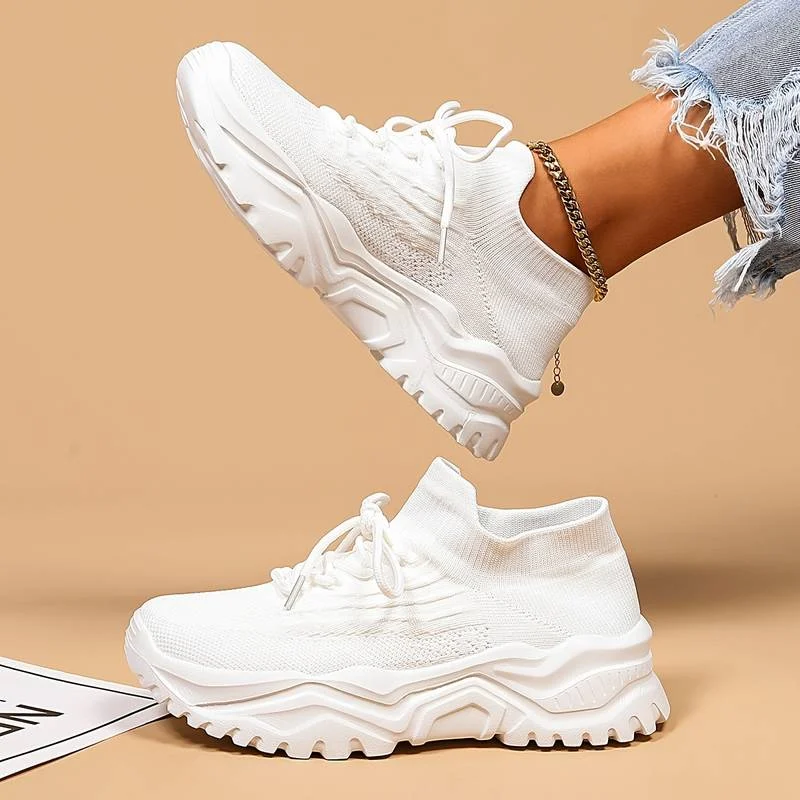 Orthopedic Platform Sneakers White Knit Mesh Comfort Design - Product showcase