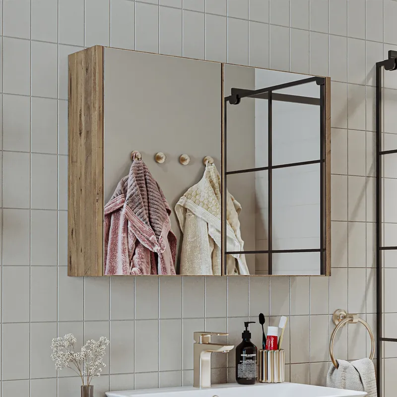 Roomart, Badezimmer Spiegelschrank, 80 cm, 60 cm, Badezimmermöbel, in Weiss & Eiche Farben - badezimmerschrank, waschbecken, badezimmermöbel, badschrank, badezimmer, mit, unterschrank, badmöbel, set, waschtisch, möbel, badezimmermãbel, bad, badezimmerschr