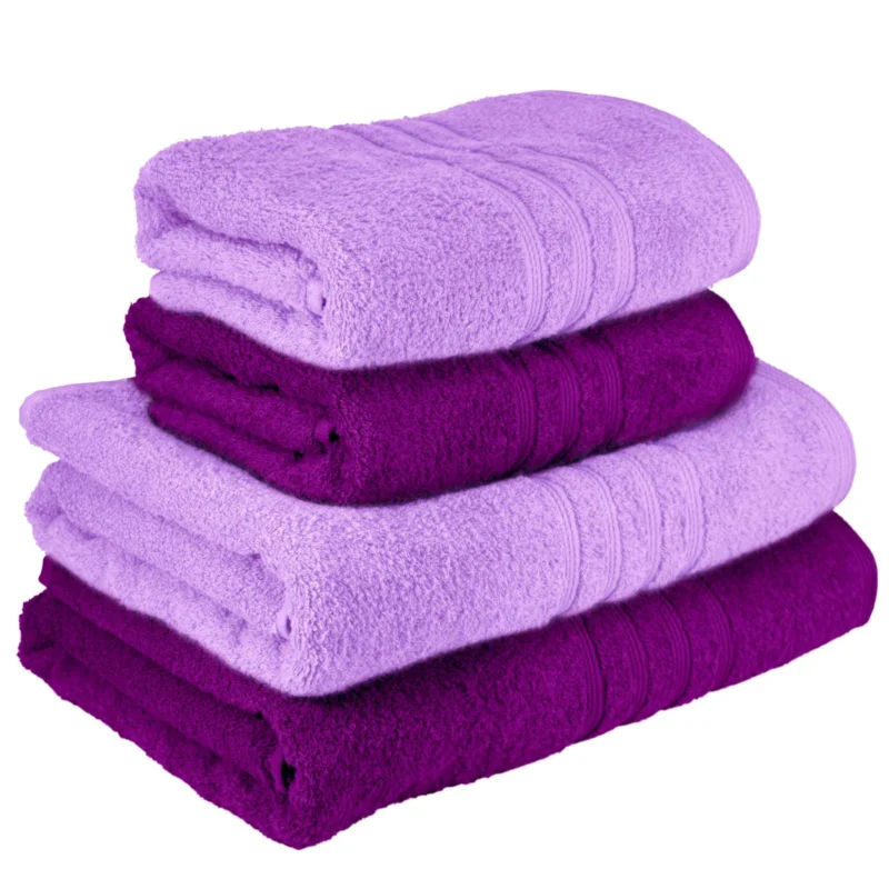Handtuch Set Flieder - Aubergine, 2x Duschtücher 70x140 cm und Handtücher 2x 50x100 cm