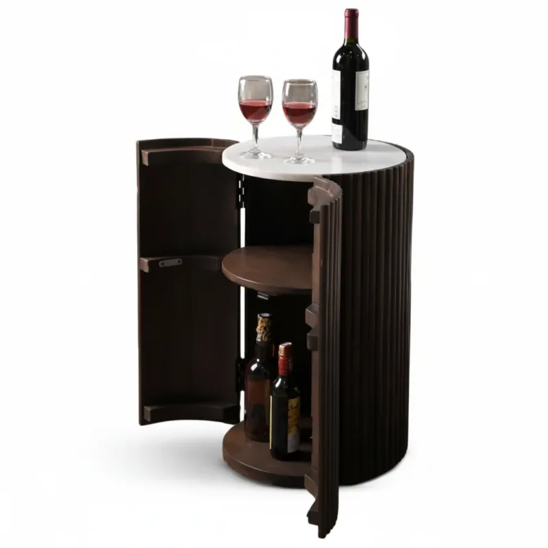 Bar Schrank Holz – Moderner runder Bar Tisch mit Marmorplatte - Hauptansicht bei iAnanas (IA-06)