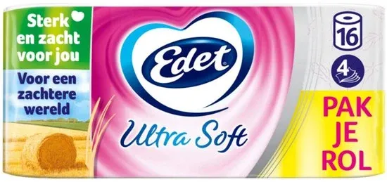 Edet Ultra Vierlaags Soft Toiletpapier met Stro - 16 rollen - Verpakking beschadigd