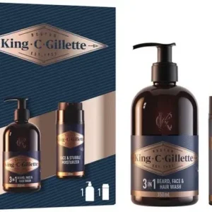 King C. Gillette Perfect Ritual Kit Cadeaupakket - 3-in-1 Reiniger 350 ml + Gezichts- & Stoppelcrème 100 ml - Beschadigde Verpakking