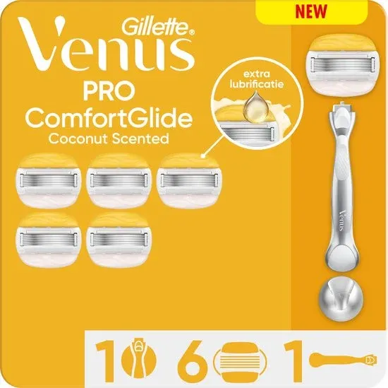 Gillette Venus Pro ComfortGlide Coconut Scheermesjes Voor Vrouwen - Handvat + 6 Scheermesjes + Douchehouder - Beschadigde verpakking