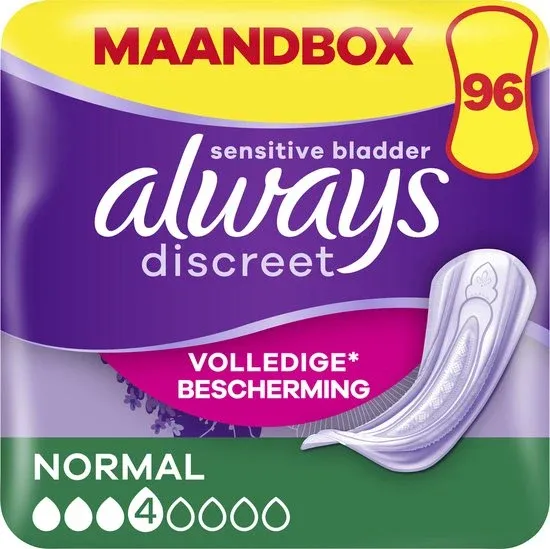 Always Discreet Verband Voor Urineverlies Dames Normaal 96 Verbanden - Maandbox