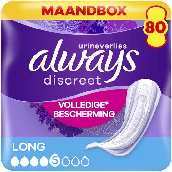 Always Discreet Verband Voor Urineverlies - Plus Long - Voordeelverpakking 8 x 10 stuks