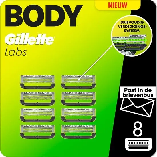 Gillette Labs Body Intimate Scheermesjes - 8 stuks - van Gillette - beschadigde verpakking