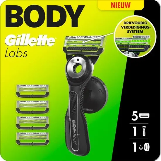 Gillette Labs Body + Intimate Scheersysteem voor Mannen - Houder + 5 scheermesjes - van Gillette - beschadigde verpakking