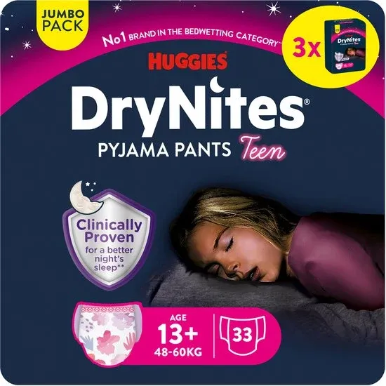 Huggies DryNites luierbroekjes - meisjes - 13+ jaar (48 - 60 kg) - 33 nachtbroekjes