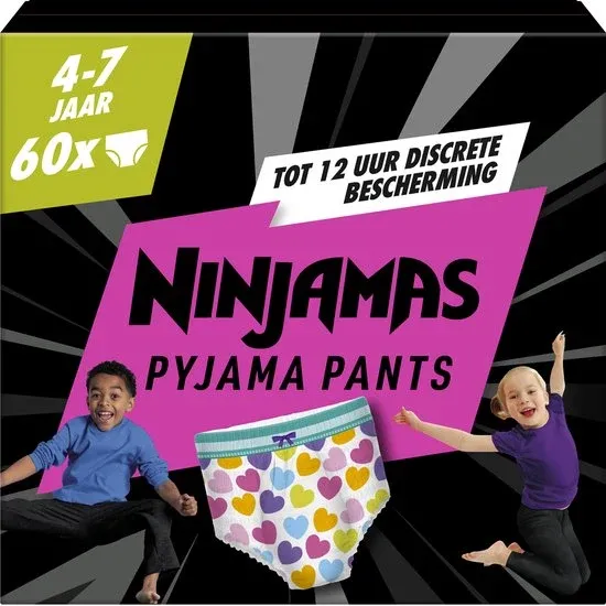Ninjamas Pyjama Pants - 4-7 Jaar (17kg-30kg) - 60 Pyjamabroekjes - Nachtluiers - Verpakking beschadigd