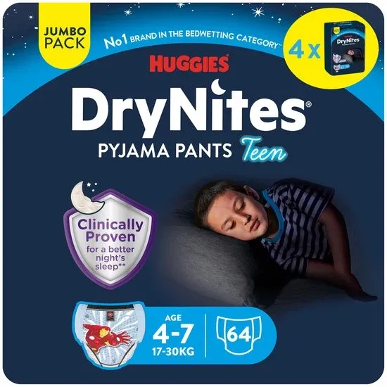 Huggies DryNites luierbroekjes - jongens - 4 tot 7 jaar (17 - 30 kg) - 64 nachtbroekjes - Verpakking beschadigd