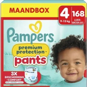 Pampers Premium Protection Pants - Maat 4 (9kg-15kg) - 168 Luierbroekjes - Verpakking beschadigd