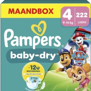 Pampers Baby-Dry - Paw Patrol-editie - Maat 4 (9kg-14kg) - 222 Luiers - Verpakking beschadigd