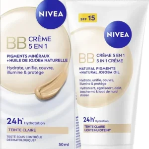 NIVEA Essentials 5in1 BB Dagcrème Licht SPF 15 - BB Cream - Jojoba-olie - Hydrateert en Camoufleert - Gekleurde Dagcrème - 50 ml
