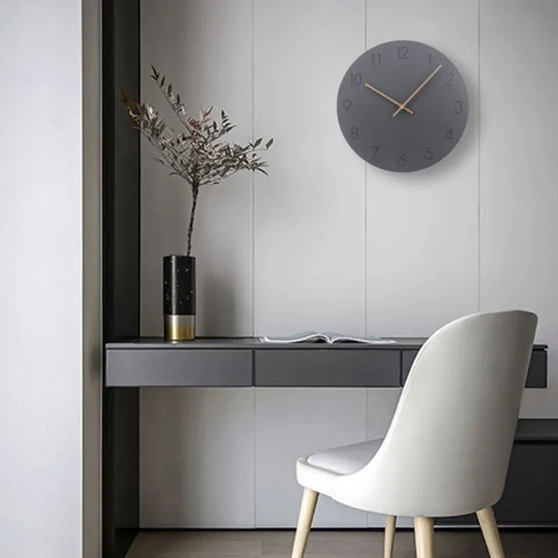 Scandinavian Wall Clock Silent Grey Face With Copper Hands - Product showcase