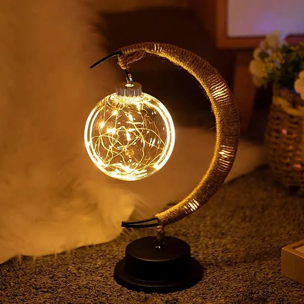 Moon Table Lamp Glass Globe LED String Light - Product showcase