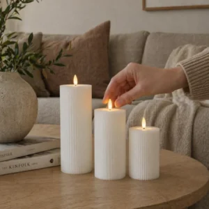 Kerzen Set 3-teilig geriffelt mit Touch-Funktion – warmweißes Licht