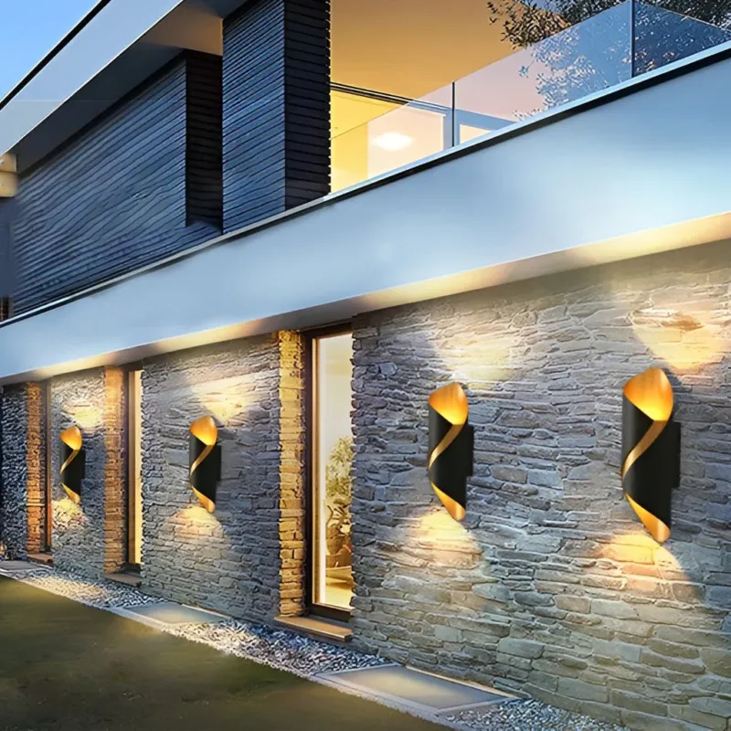 Modern Outdoor Wall Light Spiral Black Metal Sconce - Product showcase