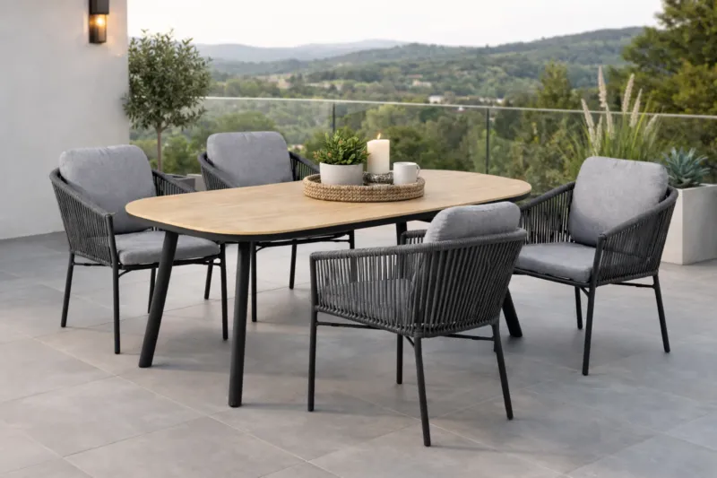 LUCCA SAN MARINO Essgruppe halboval holzfarben Außenbereich