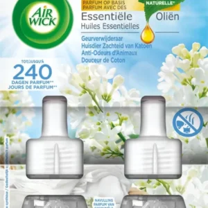 Air Wick Elektrische Luchtverfrisser - Geurverwijderaar Huisdier Zachtheid van Katoen - Navulling duo 2x19ml