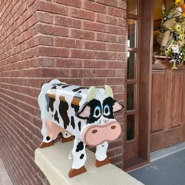 Animal Garden Mailbox Hand-Painted Metal Cow Design - Product showcase