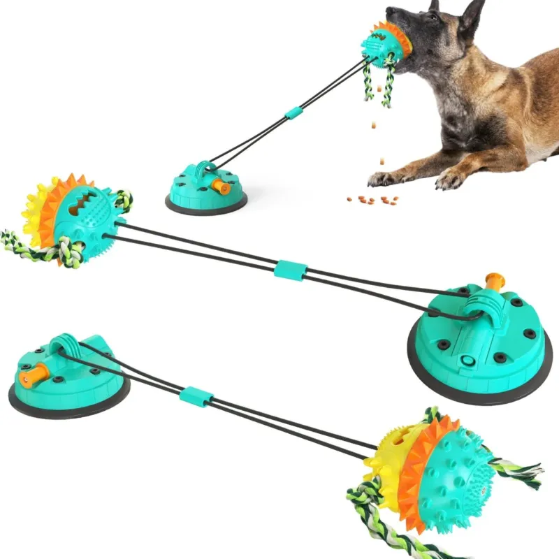 Interactive Dog Toy Suction Cup Base with Dental Chew Ball - Product showcase
