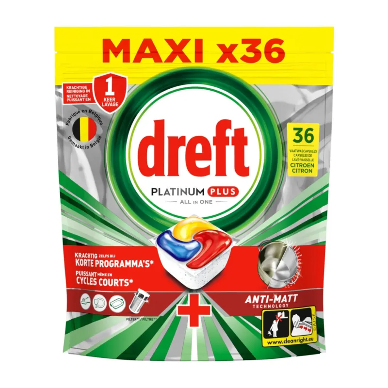 Dreft Platinum Plus All In One Vaatwastabletten- 36 Capsules