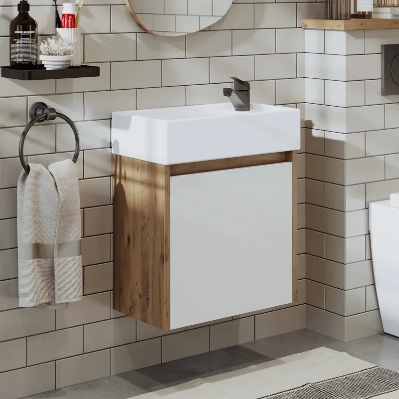 Roomart, MINI Unterschrank mit Waschbecken 50cm Gäste WC Badezimmer Möbel in 5 Farben - und, spiegelschrank, günstige, sets, mobel, ohne, siphon, keramik, badmöbelset, badmobelsets, landhausstil, standwaschtisch, standwaschbecken, badschrank, aufsatzbecke