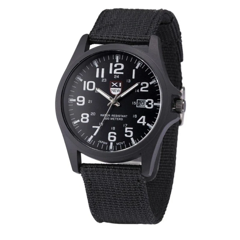 Military Field Watch Black Canvas Strap With Luminous Dial - Product showcase