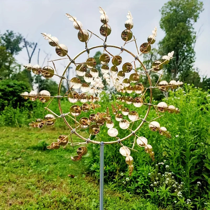 Kinetic Wind Spinner Iridescent Metal Garden Sculpture - Product detail 4