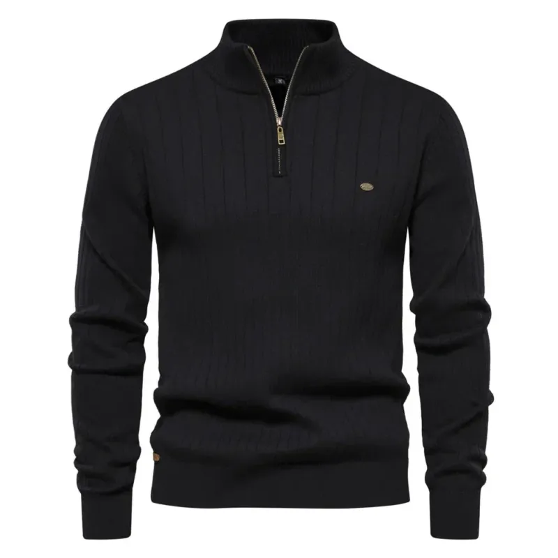Mens Quarter Zip Sweater Ribbed Knit Classic Design - Product showcase