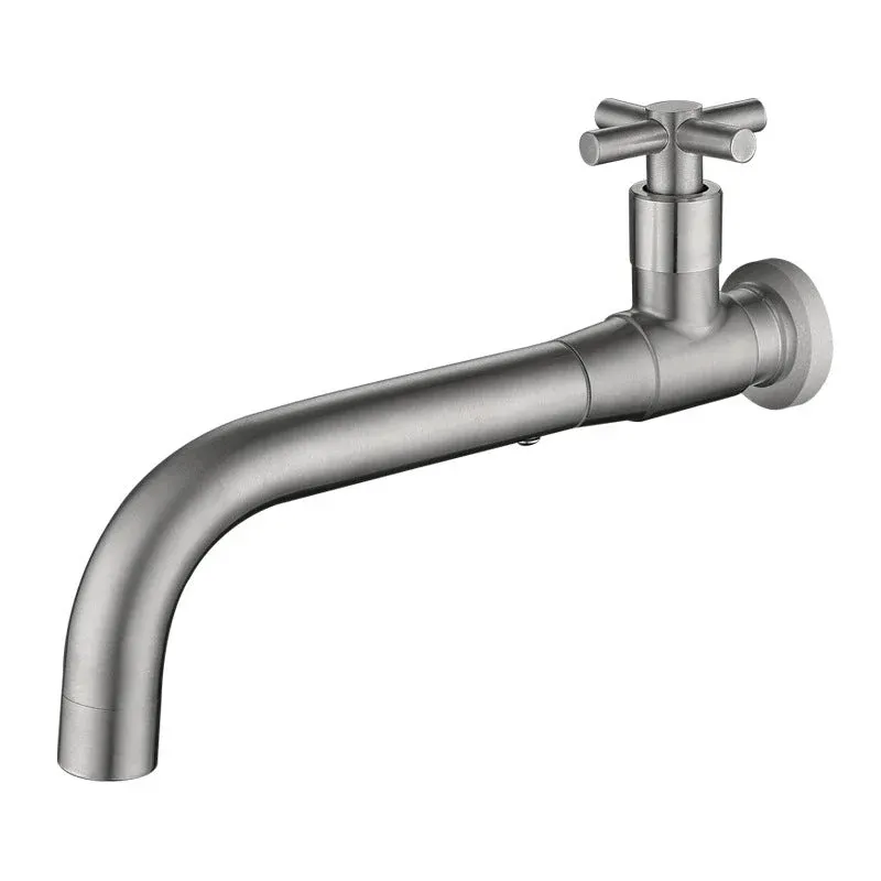Wall Mounted Bathroom Faucet Modern Stainless Steel Cross Handle - Product showcase
